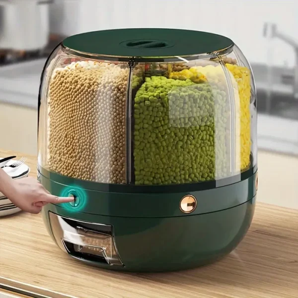 1pc Large Capacity Rotating Storage Container with Lid, Waterproof Plastic Grain Dispenser, Multipurpose Flip Top Cereal, Nut, Flour, Rice Container for Kitchen Organization and Storage
